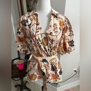 Elie Tahari Cream and Orange Floral blouse